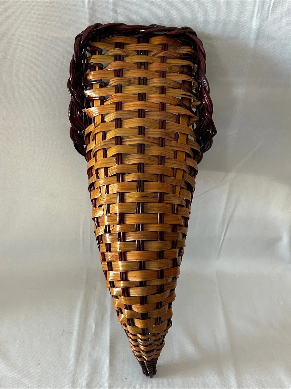 Handwoven Decorative cornucopia Basket - Brown and Dark Brown
